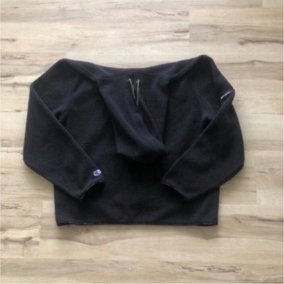 Champion Sherpa Black Hoodie Sweater Casual - Picture 5 of 6